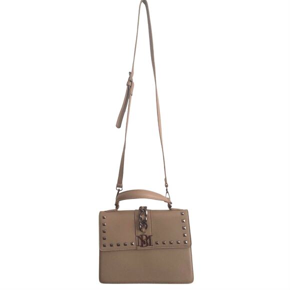 Badgley Mischka TurnKey studded embellished crossbody purse tan handle 10x7.5 in - Picture 1 of 10